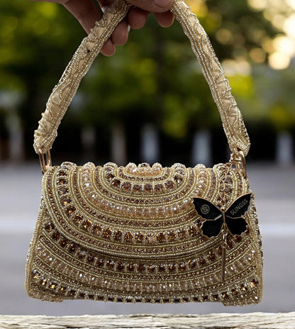 Slingss Luxury Range Diamond Embroidered Partywear Handbag For Ladies With Handle