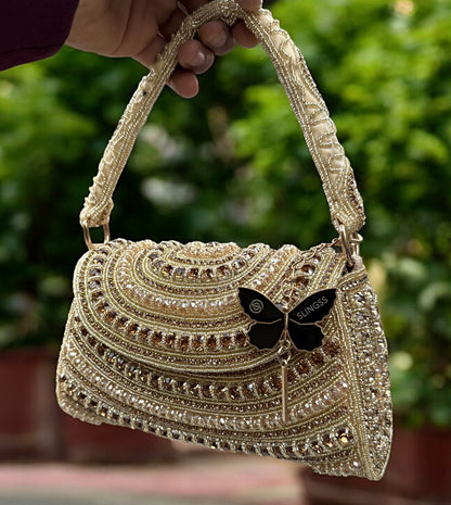 Slingss Luxury Range Diamond Embroidered Partywear Handbag For Ladies With Handle