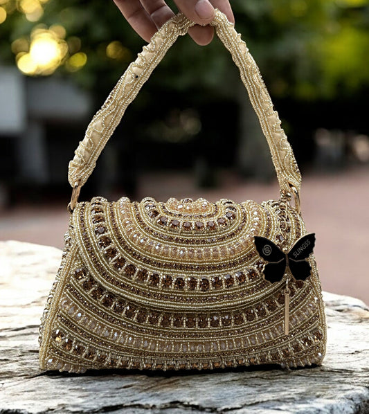 Slingss Luxury Range Diamond Embroidered Partywear Handbag For Ladies With Handle