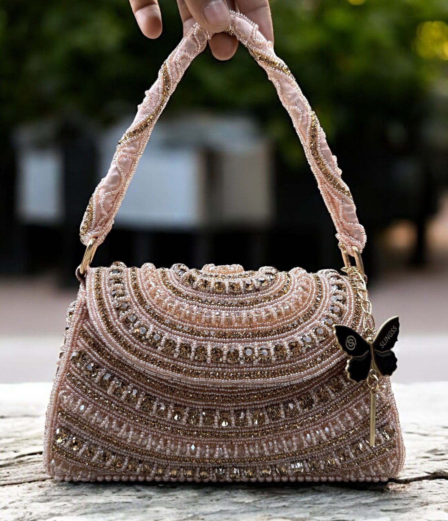 Slingss Luxury Range Diamond Embroidered Partywear Handbag For Ladies With Handle