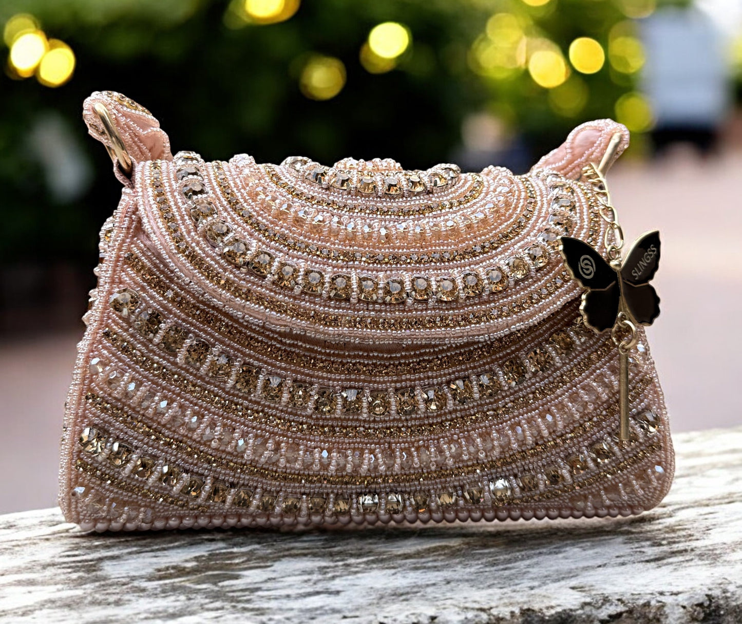 Slingss Luxury Range Diamond Embroidered Partywear Handbag For Ladies With Handle