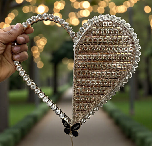 Slingss Exclusive Premium Heart Shape Partywear Diamond Embroidered Handbag For Ladies