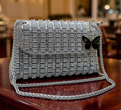 Slingss Luxury Range Exclusive Diamond Embroidered Partywear Handbag For Ladies With Long Chain