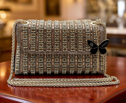 Slingss Luxury Range Exclusive Diamond Embroidered Partywear Handbag For Ladies With Long Chain