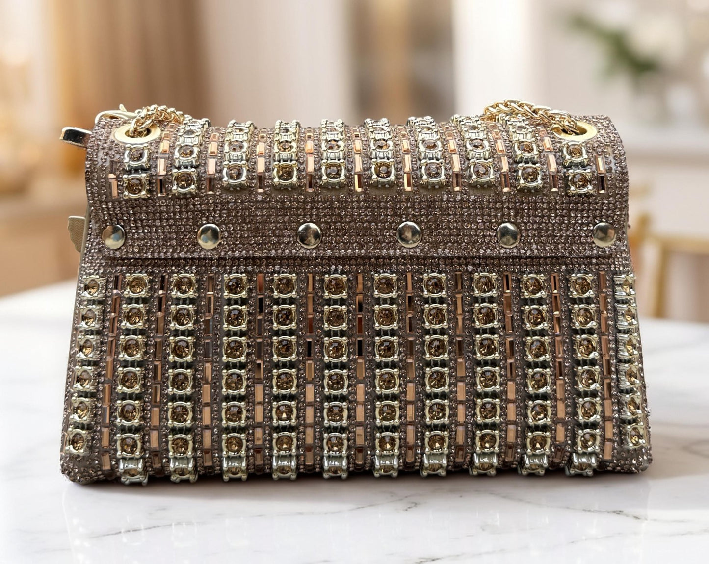 Slingss Luxury Range Exclusive Diamond Embroidered Partywear Handbag For Ladies With Long Chain