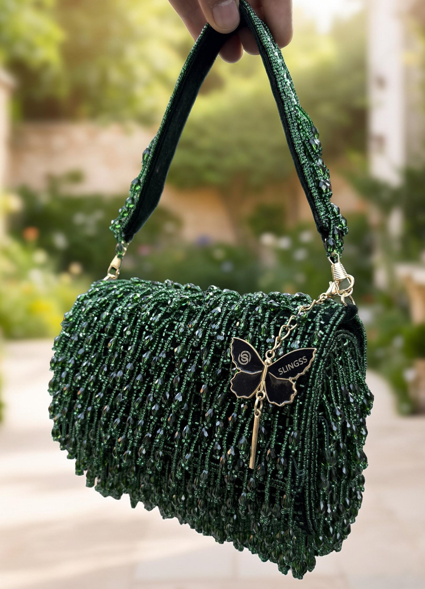 Slingss Luxury Range Crystal Full Jhallar Embroidered Partywear Purse For Ladies With Handle