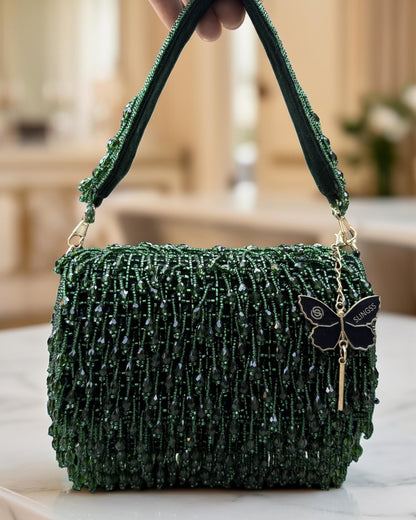 Slingss Luxury Range Crystal Full Jhallar Embroidered Partywear Purse For Ladies With Handle