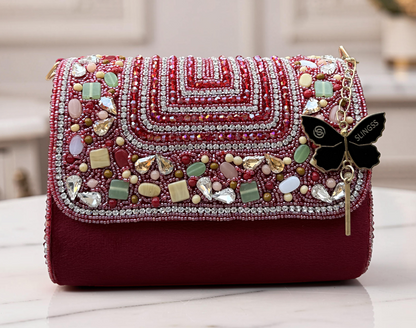 Slingss Luxury Range Exclusive Stones Embroidered Partywear Handbag For Ladies