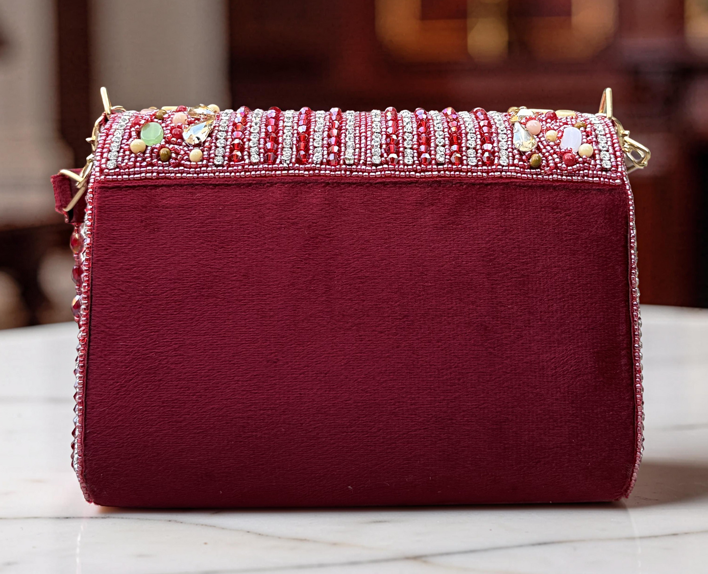 Slingss Luxury Range Exclusive Stones Embroidered Partywear Handbag For Ladies