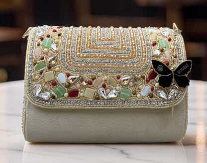 Slingss Luxury Range Exclusive Stones Embroidered Partywear Handbag For Ladies