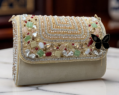 Slingss Luxury Range Exclusive Stones Embroidered Partywear Handbag For Ladies