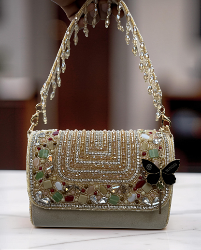 Slingss Luxury Range Exclusive Stones Embroidered Partywear Handbag For Ladies