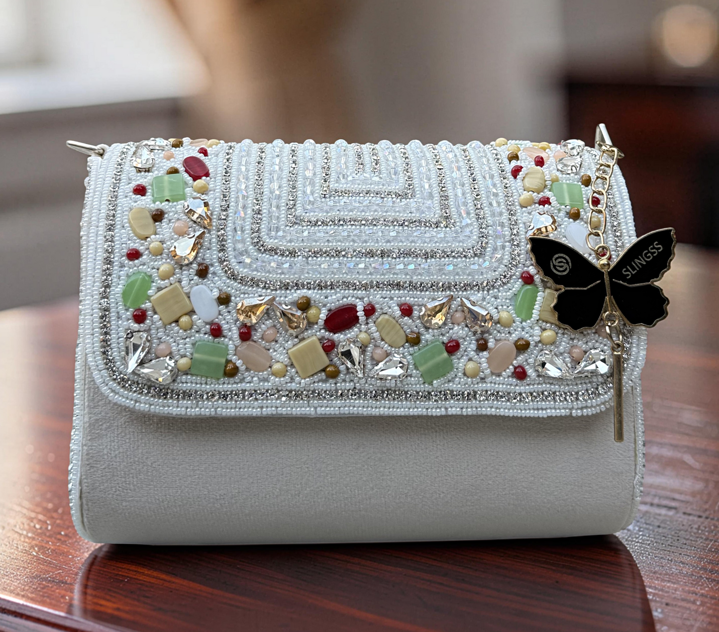 Slingss Luxury Range Exclusive Stones Embroidered Partywear Handbag For Ladies