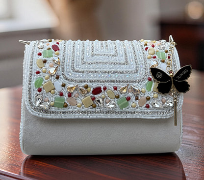 Slingss Luxury Range Exclusive Stones Embroidered Partywear Handbag For Ladies