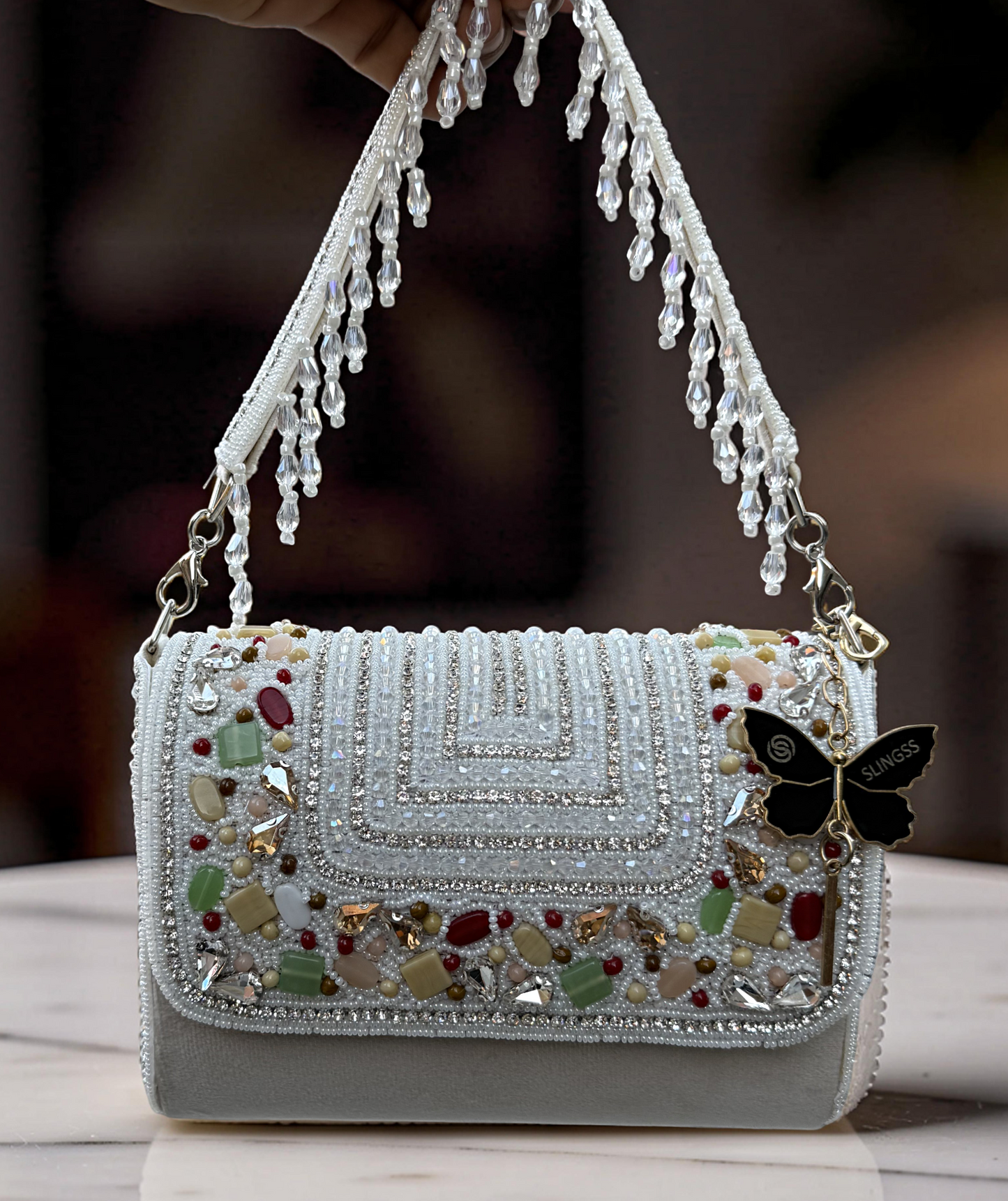 Slingss Luxury Range Exclusive Stones Embroidered Partywear Handbag For Ladies