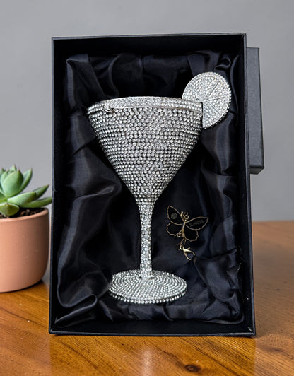 Slingss Super Luxury Wine Shape Exclusive Crystal Partywear Handbag For Ladies With Chain