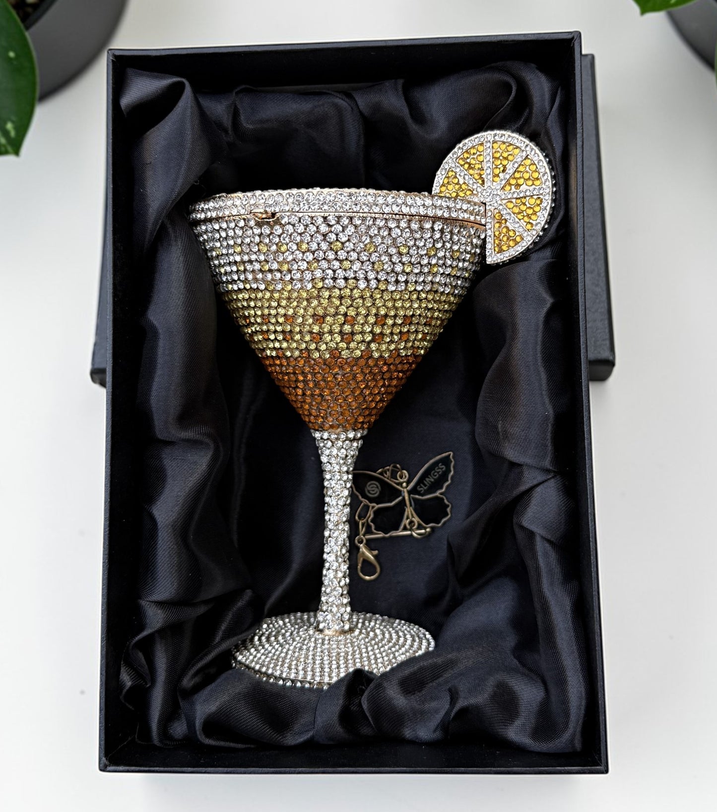 Slingss Super Luxury Wine Shape Exclusive Crystal Partywear Handbag For Ladies With Chain