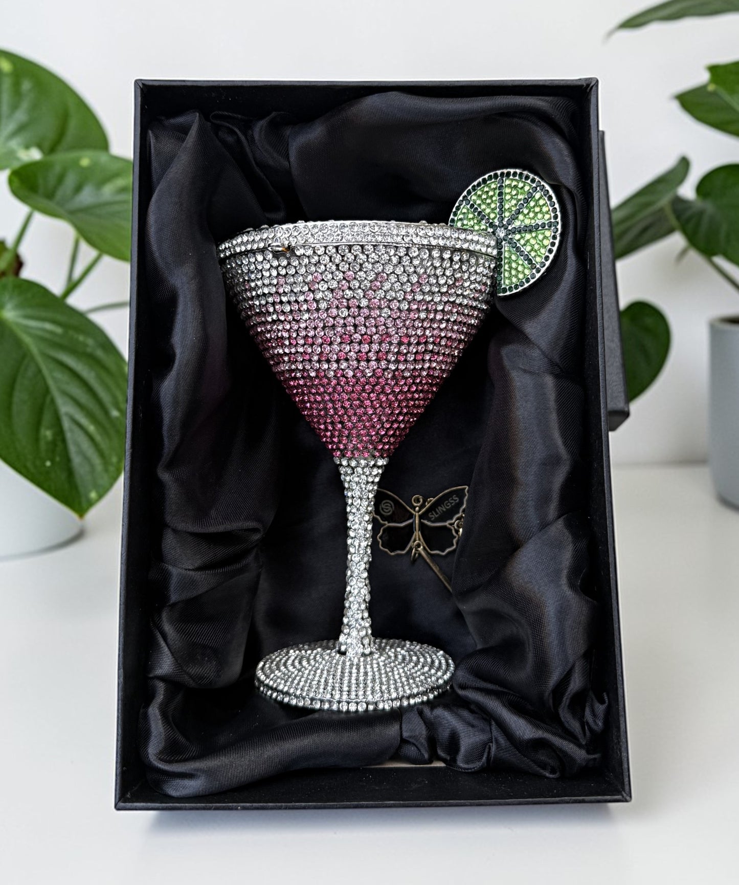 Slingss Super Luxury Wine Shape Exclusive Crystal Partywear Handbag For Ladies With Chain