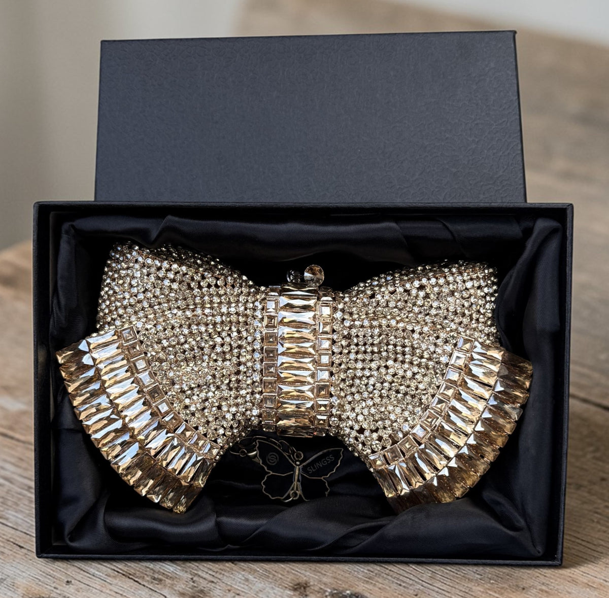 Slingss Super Luxury Butterfly Shape Exclusive Crystal Partywear Handbag For Ladies With Chain