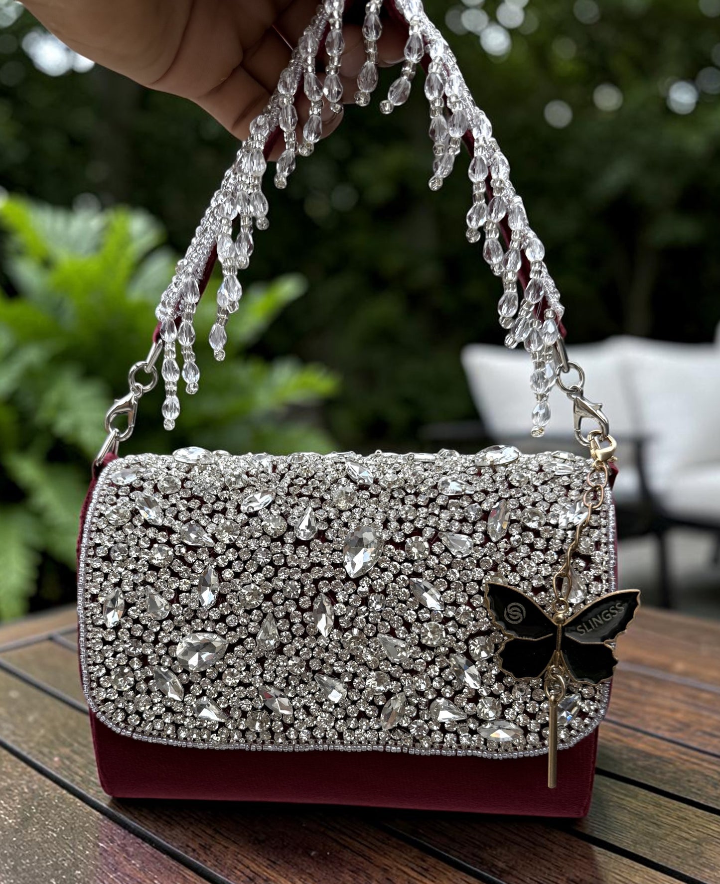 Slingss Luxury Range Diamond Embroidered Partywear Handbag For Ladies With Handle