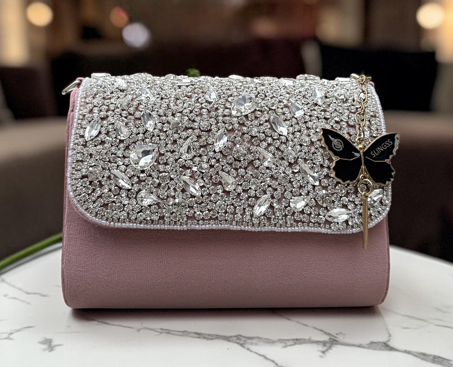 Slingss Luxury Range Diamond Embroidered Partywear Handbag For Ladies With Handle