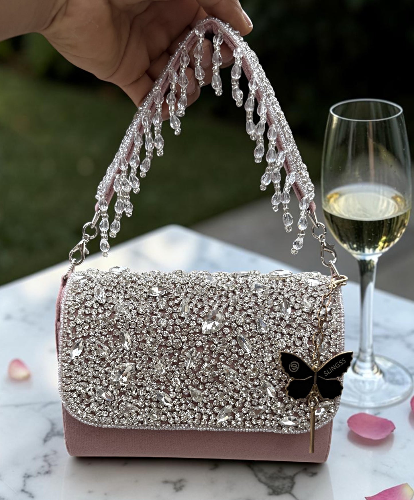 Slingss Luxury Range Diamond Embroidered Partywear Handbag For Ladies With Handle