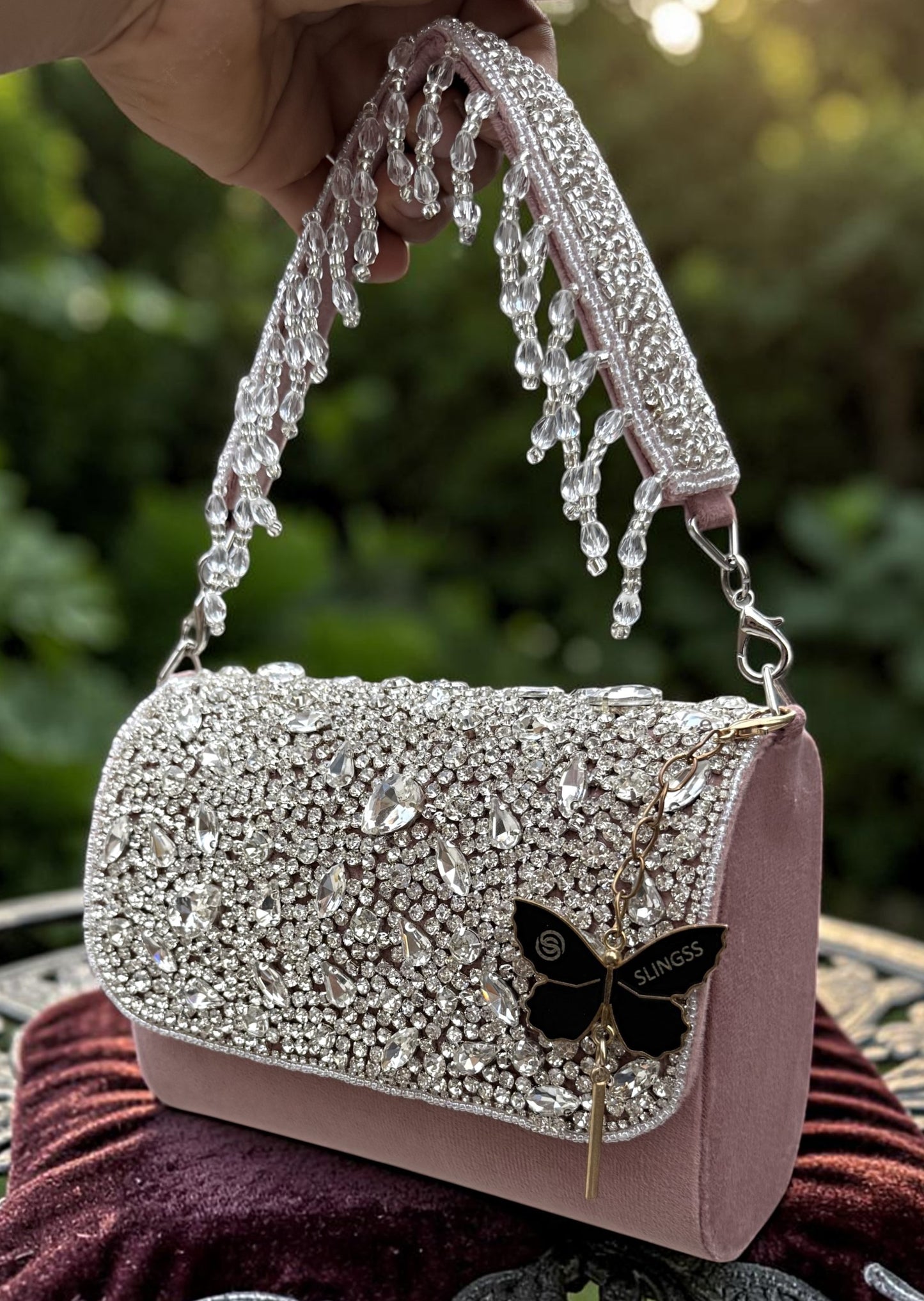 Slingss Luxury Range Diamond Embroidered Partywear Handbag For Ladies With Handle