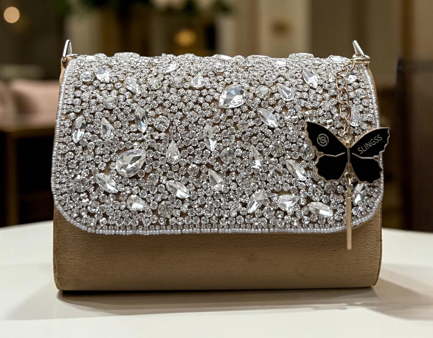Slingss Luxury Range Diamond Embroidered Partywear Handbag For Ladies With Handle