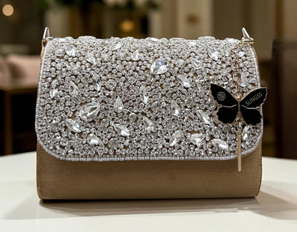 Slingss Luxury Range Diamond Embroidered Partywear Handbag For Ladies With Handle