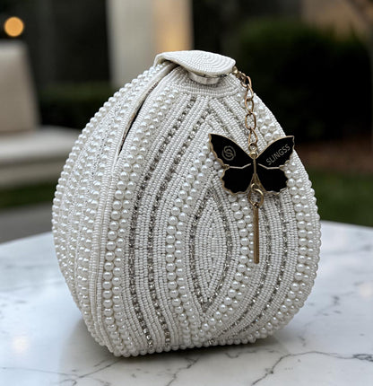 Slingss Exclusive Premium Lotus Shape Partywear Embroidered Handbag For Ladies