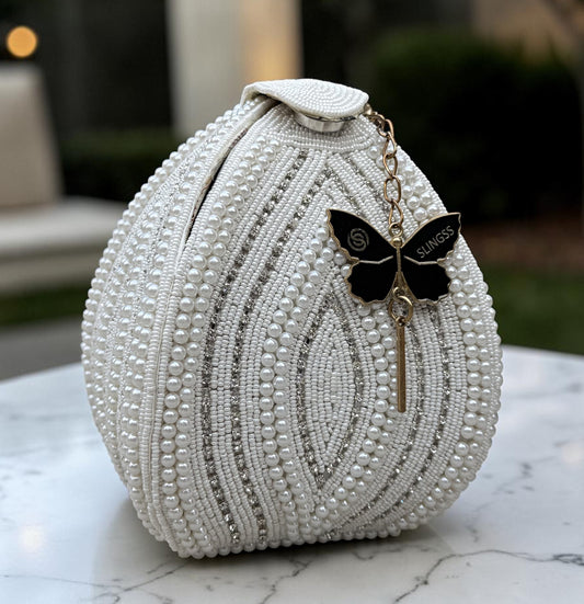 Slingss Exclusive Premium Lotus Shape Partywear Embroidered Handbag For Ladies