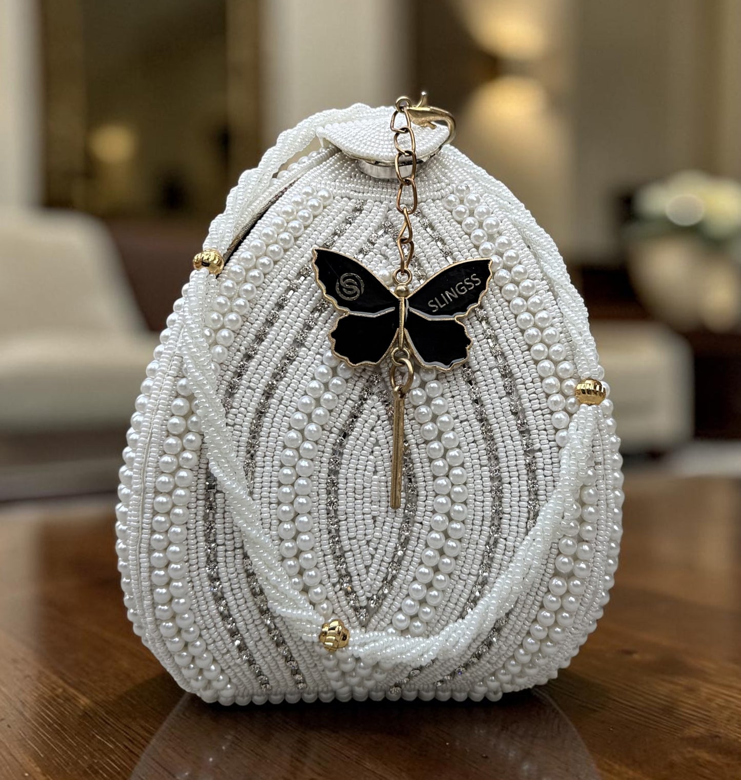 Slingss Exclusive Premium Lotus Shape Partywear Embroidered Handbag For Ladies