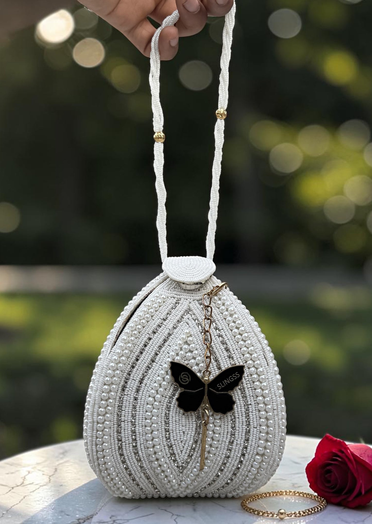 Slingss Exclusive Premium Lotus Shape Partywear Embroidered Handbag For Ladies
