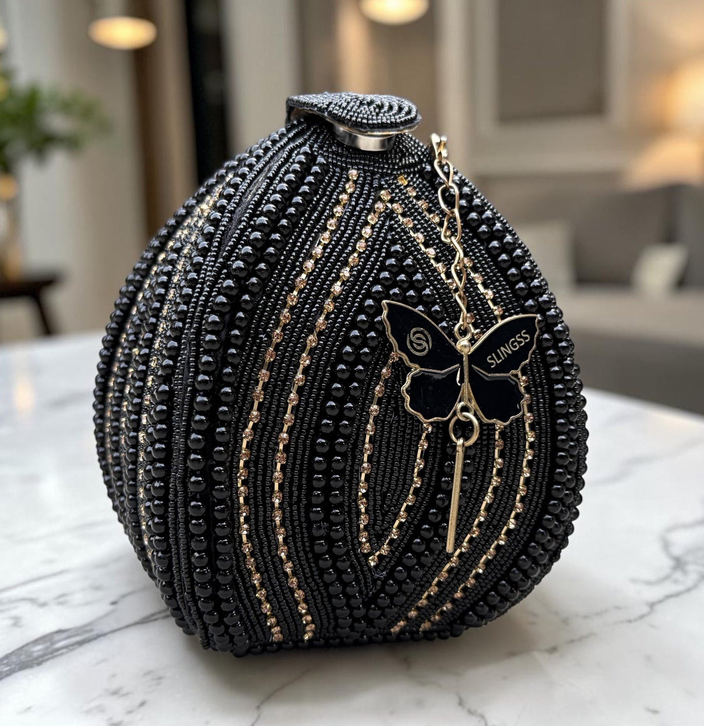 Slingss Exclusive Premium Lotus Shape Partywear Embroidered Handbag For Ladies