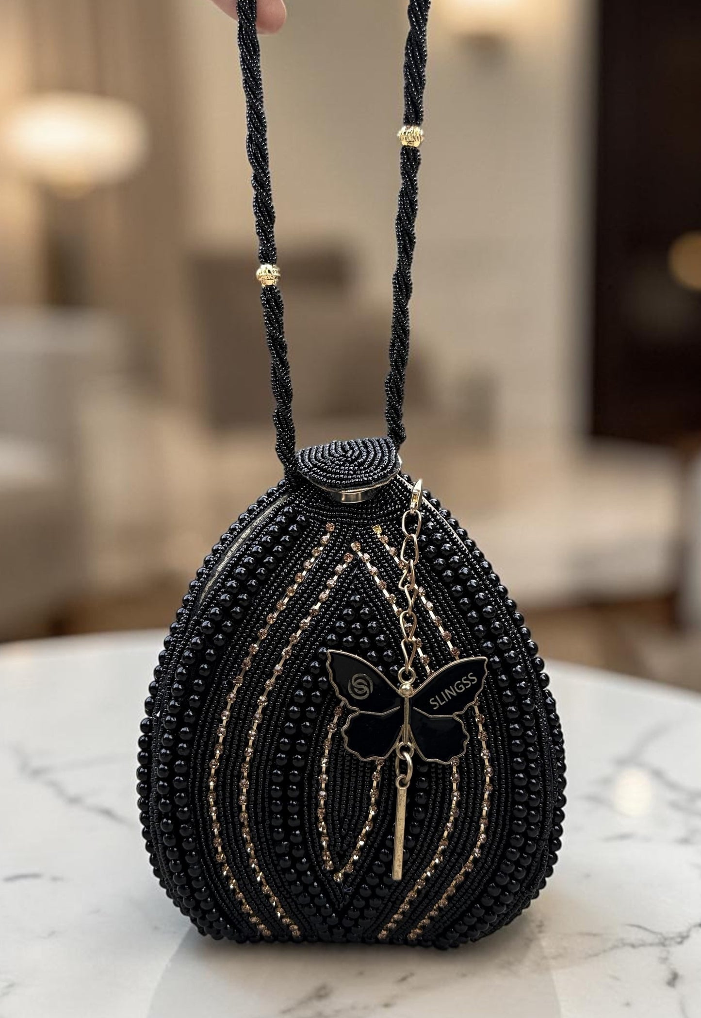 Slingss Exclusive Premium Lotus Shape Partywear Embroidered Handbag For Ladies