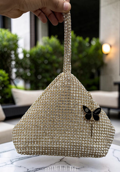 Slingss Luxury Range Exclusive Diamond Studded Partywear Samosa Shaped Potli bag For Ladies