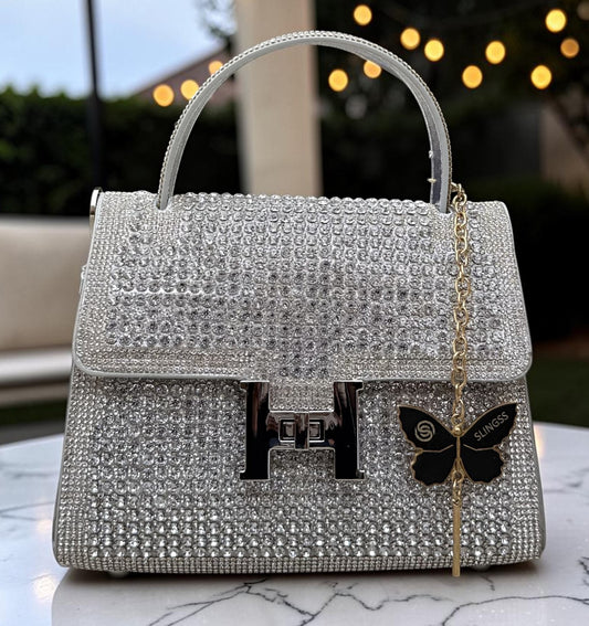 Slingss Luxury Range Exclusive Diamond Studded Partywear handbag For Ladies With Long Chain