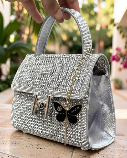 Slingss Luxury Range Exclusive Diamond Studded Partywear handbag For Ladies With Long Chain