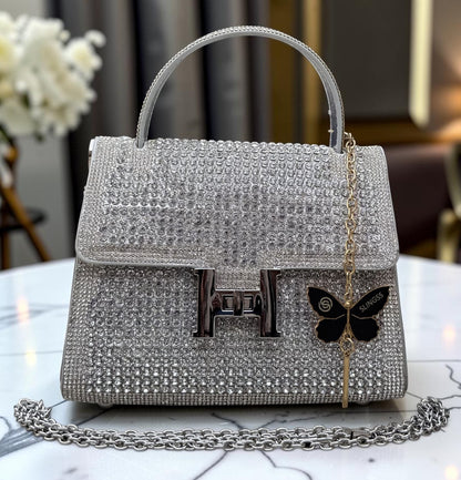 Slingss Luxury Range Exclusive Diamond Studded Partywear handbag For Ladies With Long Chain