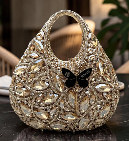 Slingss Super Luxury Basket Shape Exclusive Crystal Partywear Handbag For Ladies With Chain