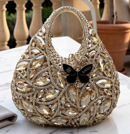 Slingss Super Luxury Basket Shape Exclusive Crystal Partywear Handbag For Ladies With Chain