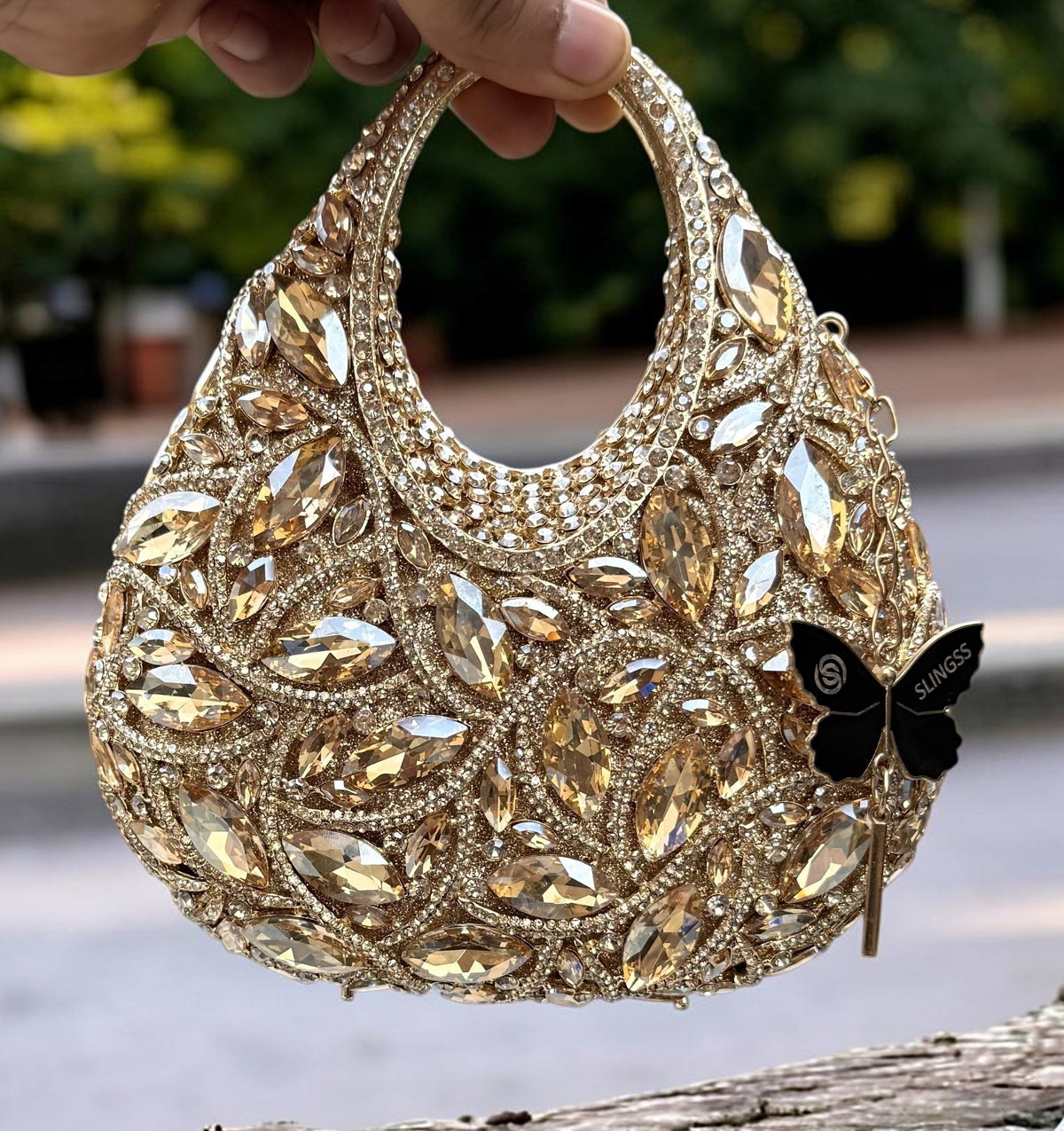 Slingss Super Luxury Basket Shape Exclusive Crystal Partywear Handbag For Ladies With Chain