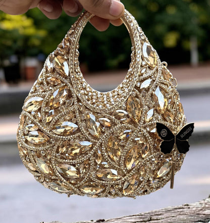 Slingss Super Luxury Basket Shape Exclusive Crystal Partywear Handbag For Ladies With Chain
