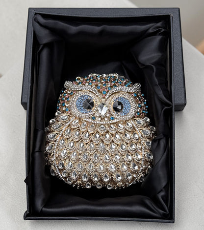 Slingss Super Luxury Owl Shape Exclusive Crystal Partywear Handbag For Ladies With Chain