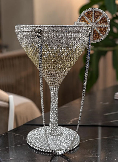 Slingss Super Luxury Wine Shape Exclusive Crystal Partywear Handbag For Ladies With Chain