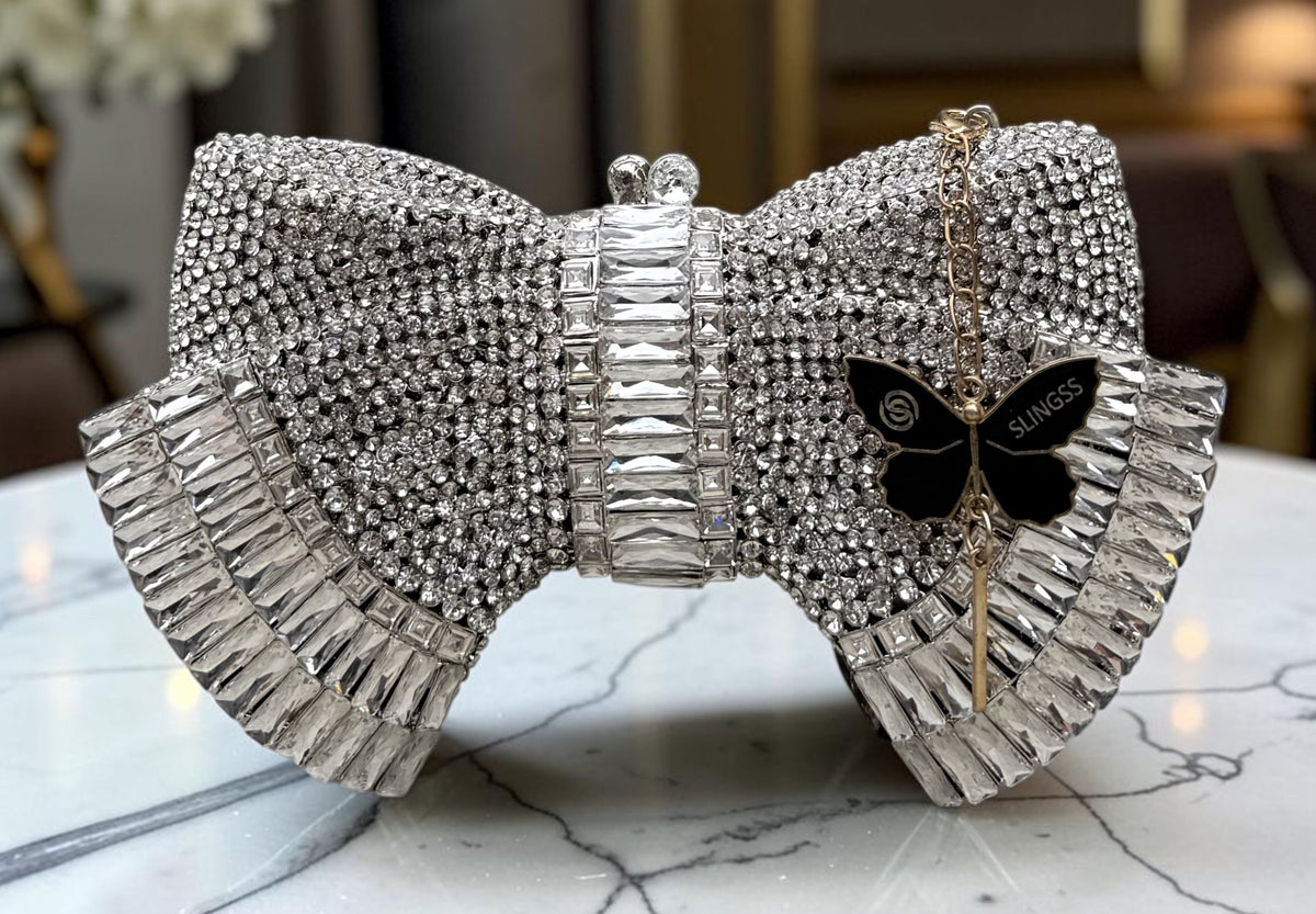 Slingss Super Luxury Butterfly Shape Exclusive Crystal Partywear Handbag For Ladies With Chain