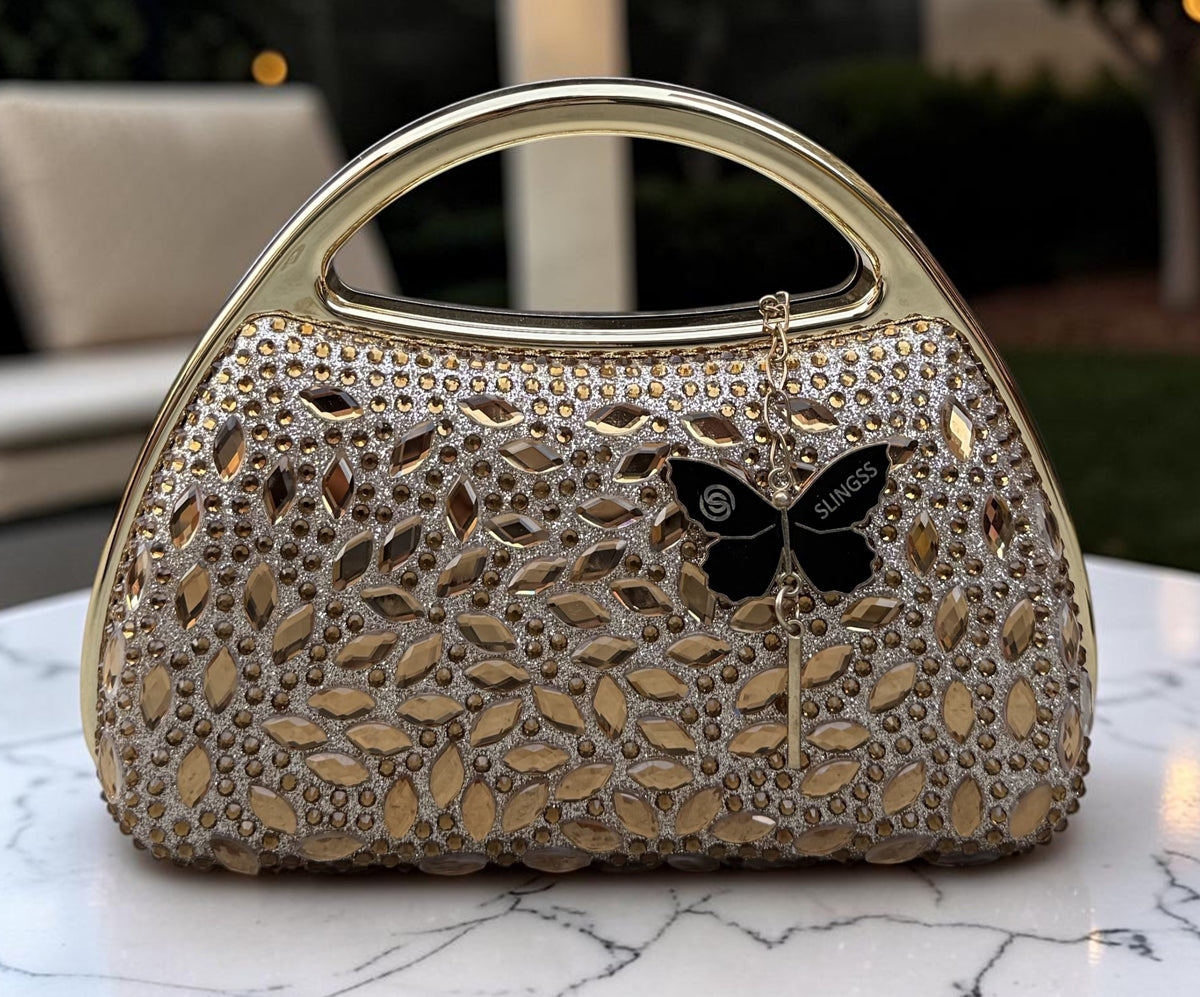Slingss Premium Diamond Acrylic Partywear Clutch For Ladies With Long Chain