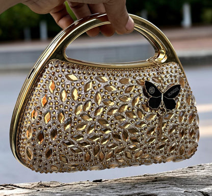 Slingss Premium Diamond Acrylic Partywear Clutch For Ladies With Long Chain