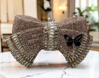 Slingss Super Luxury Butterfly Shape Exclusive Crystal Partywear Handbag For Ladies With Chain
