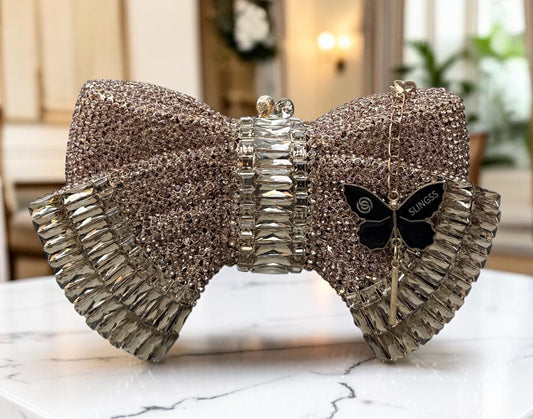 Slingss Super Luxury Butterfly Shape Exclusive Crystal Partywear Handbag For Ladies With Chain